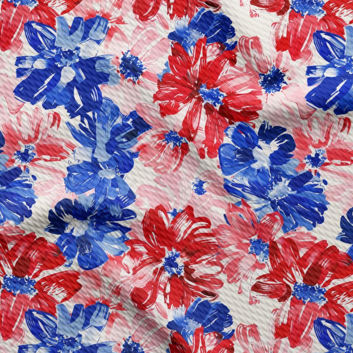 a red, white, and blue floral print fabric