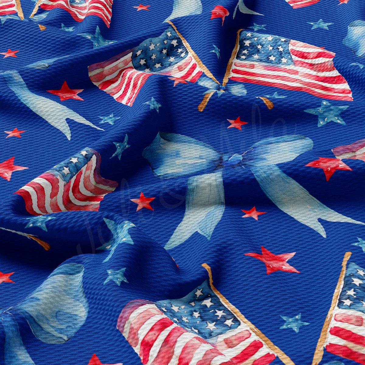 a blue fabric with american flags on it