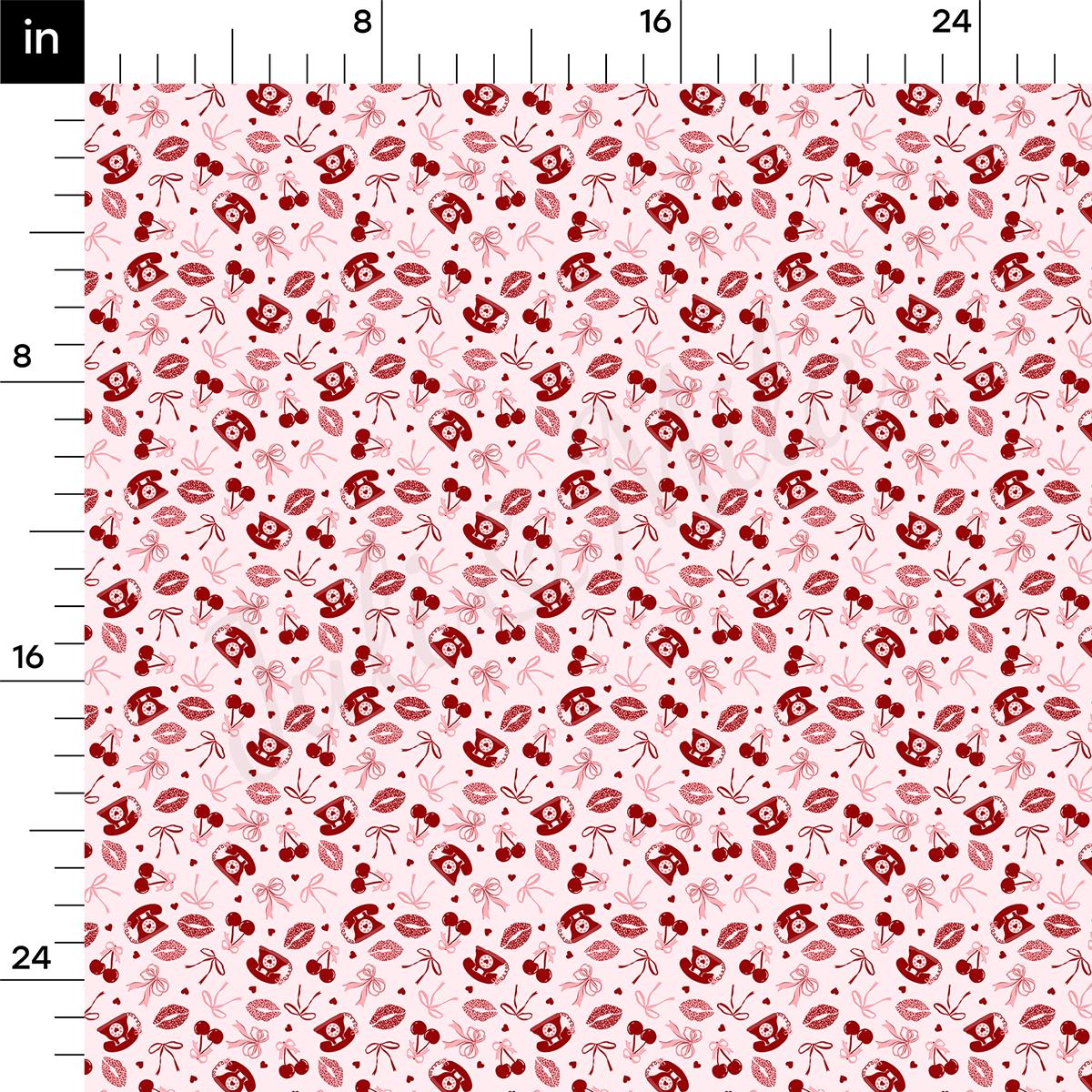 a red and white flower pattern on a pink background