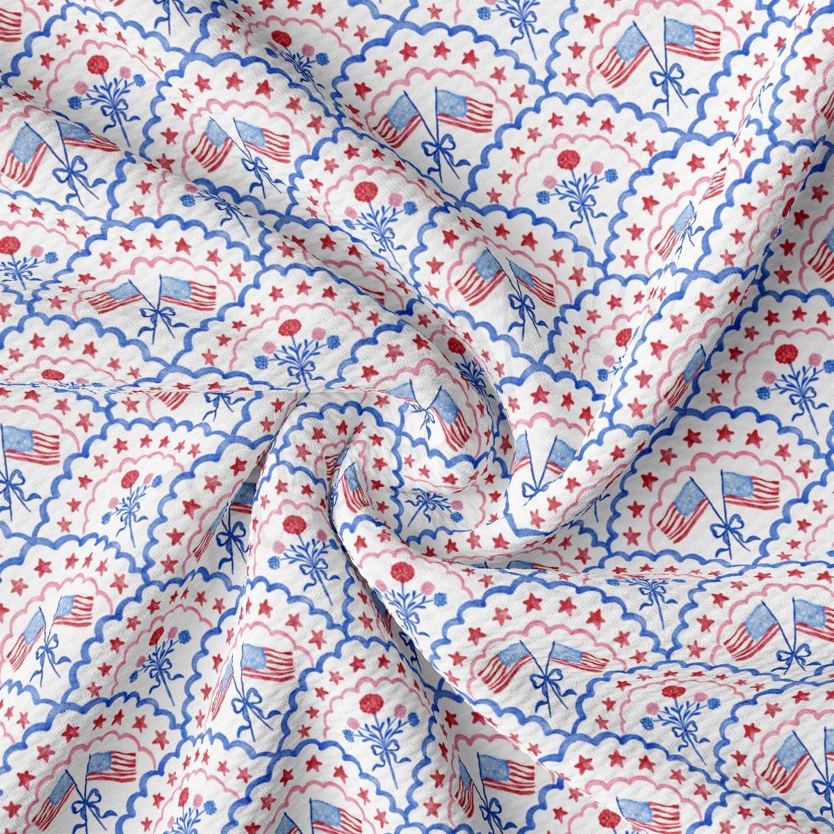 a red, white and blue fabric with stars and stripes
