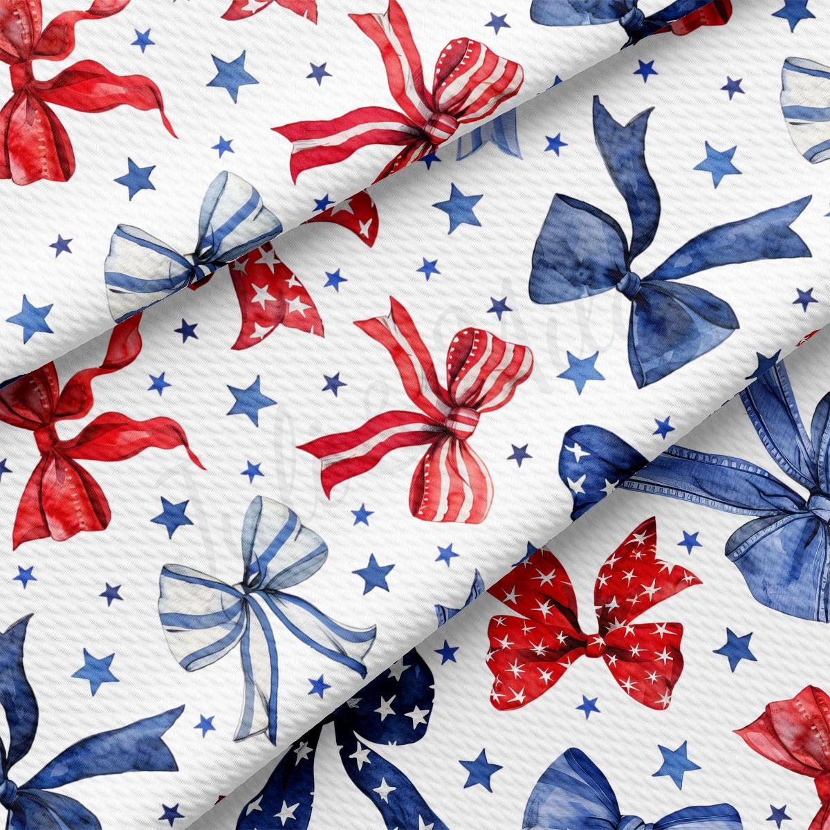 a white background with red, white and blue bows