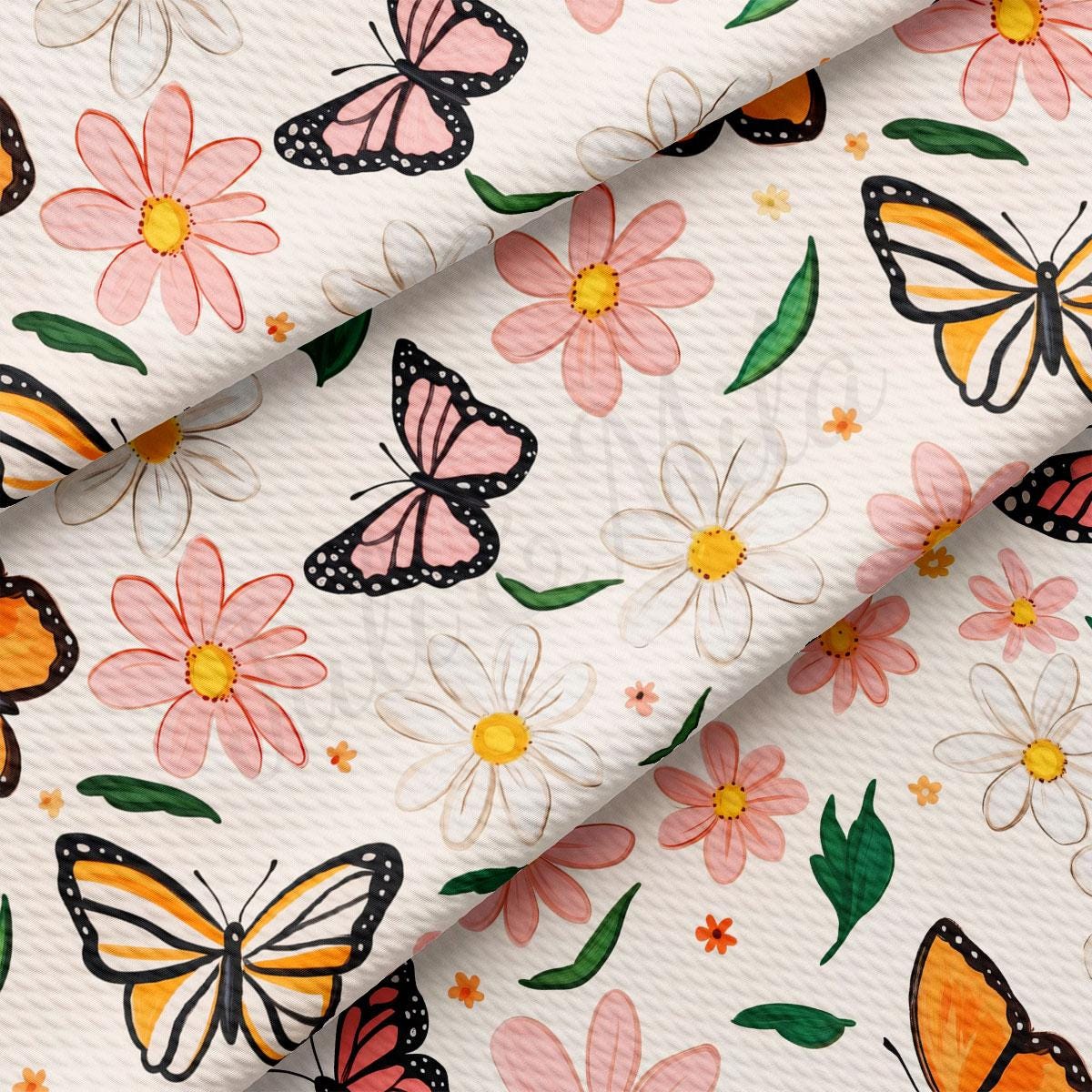 a white background with butterflies and flowers