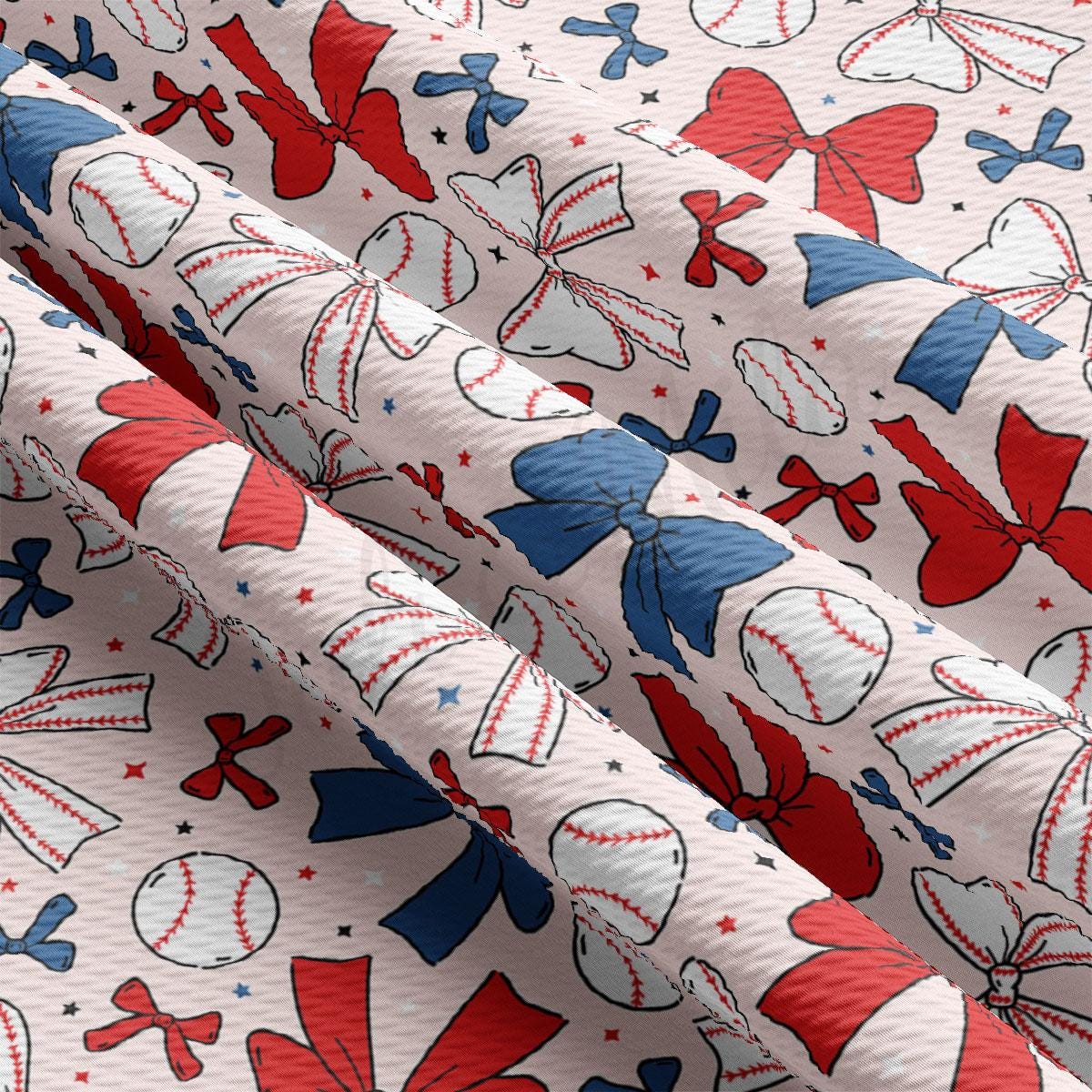 a red, white, and blue pattern of baseballs