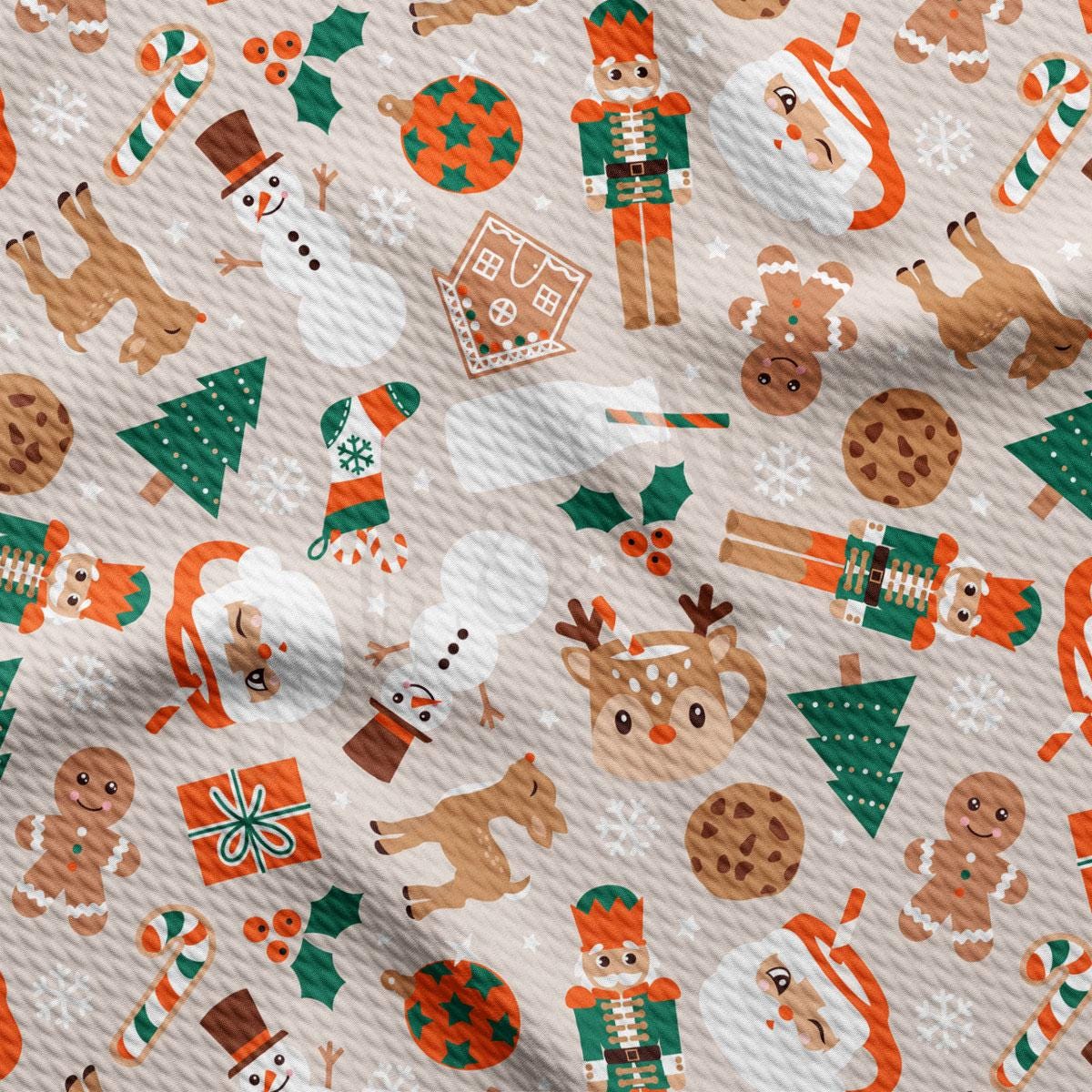 The image is a collage of various Christmas-themed illustrations, including a snowman, Santa Claus, gingerbread men, reindeer, and other festive elements.