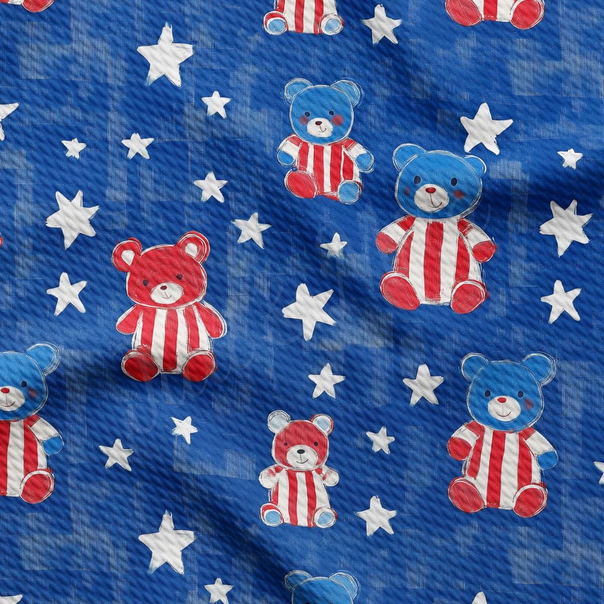 a blue fabric with stars and teddy bears on it