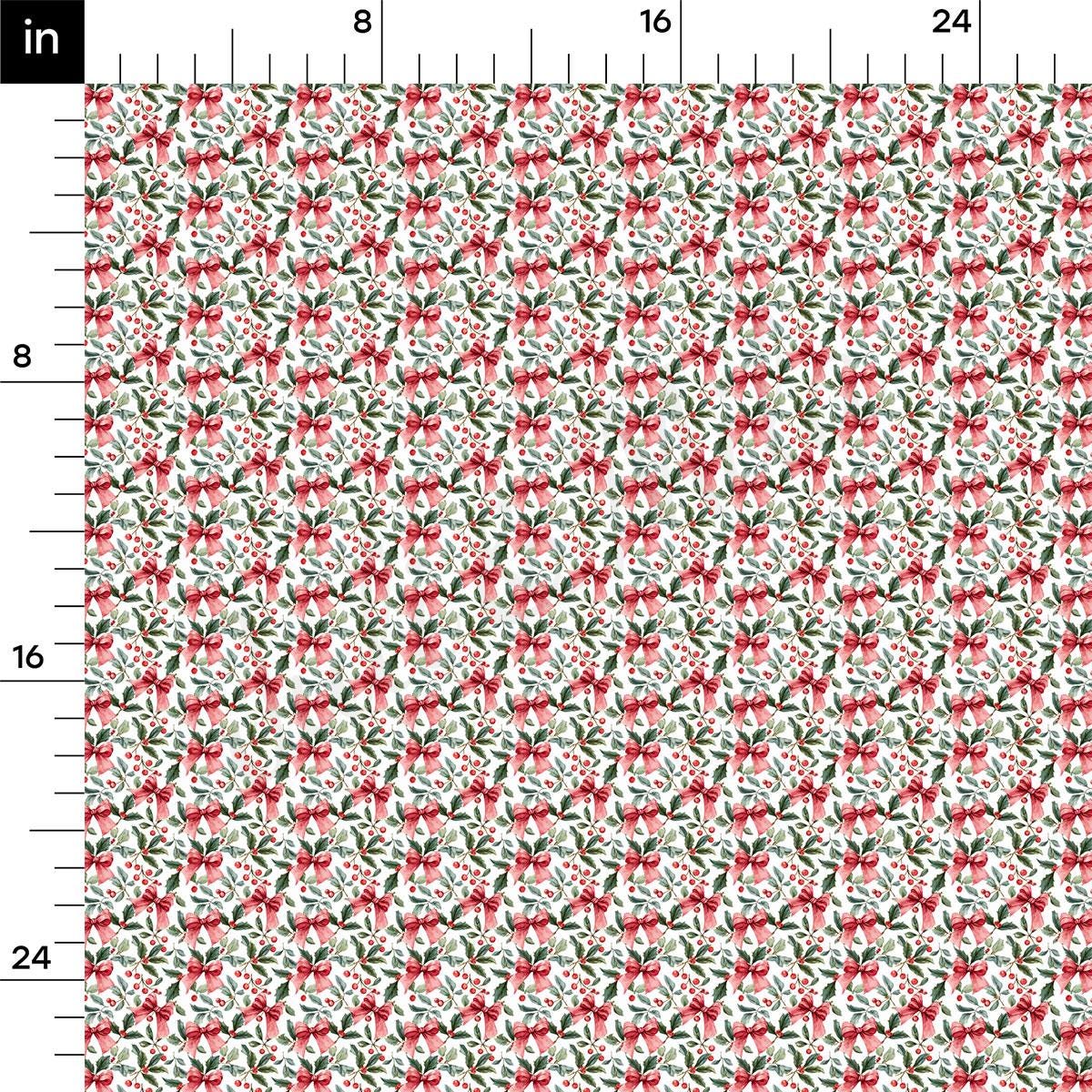 a repeating pattern of red flowers and green leaves on a white background.