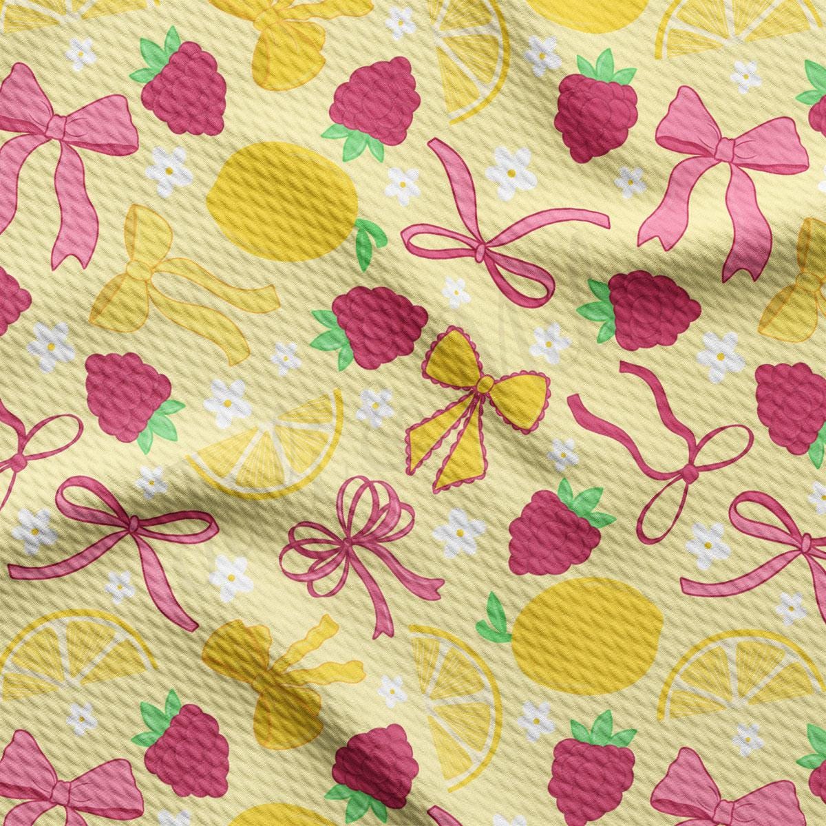 a pattern of lemons, strawberries, and lemons on a yellow background