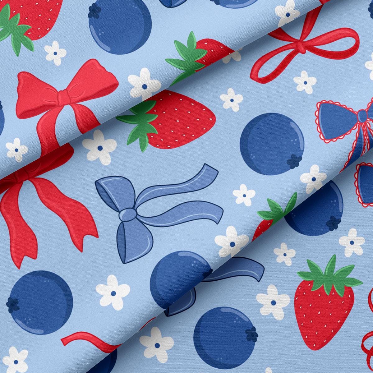 a blue background with red, white, and blue designs