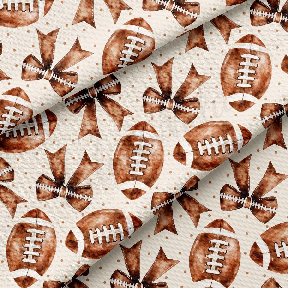 a repeating pattern of brown footballs and brown bows on a white background.