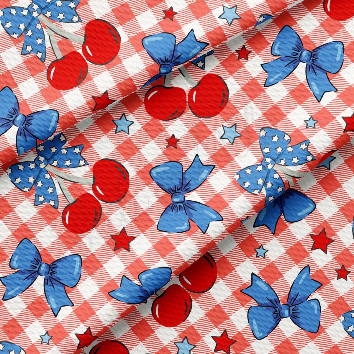 a red, white and blue checkered table cloth with red, white, and