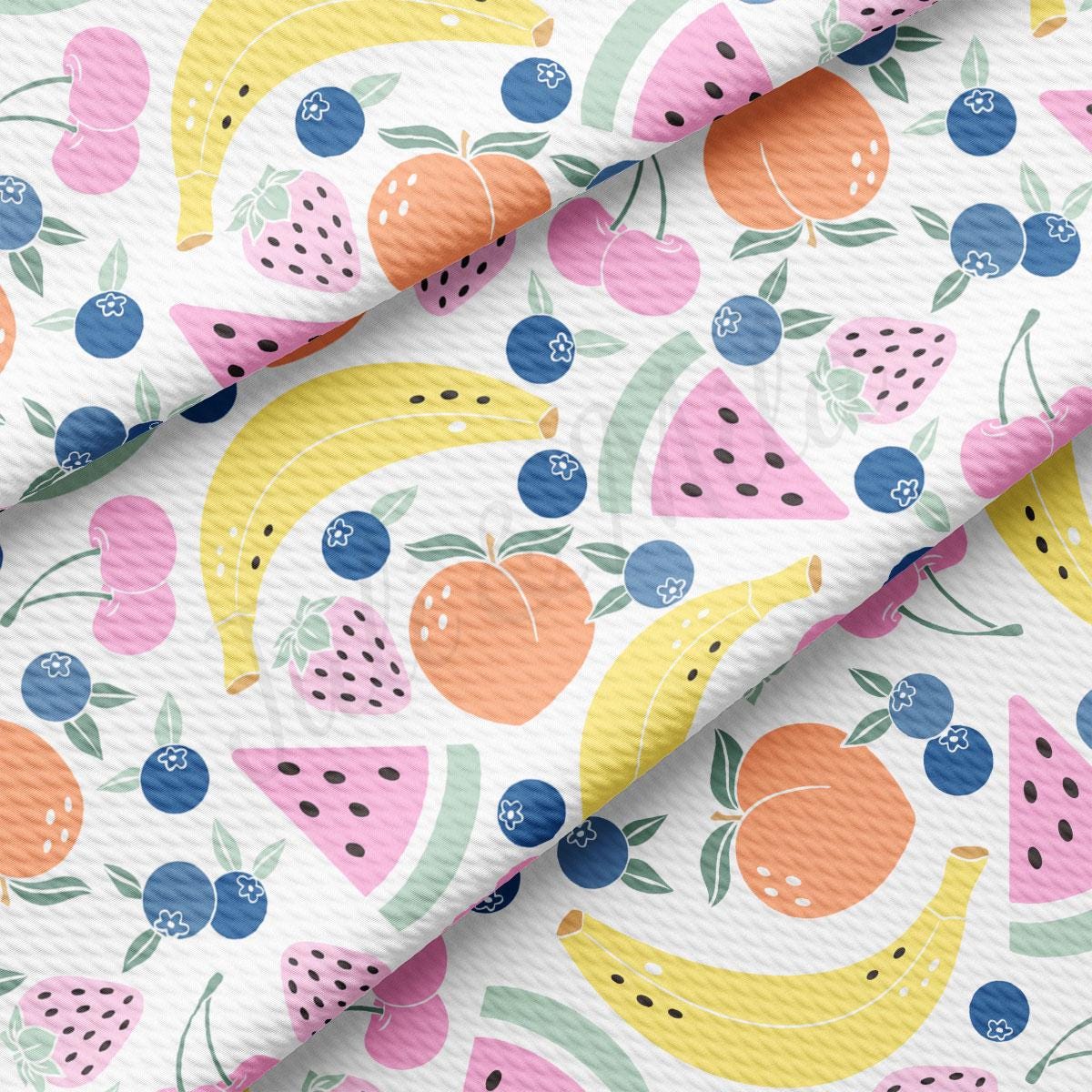 a pattern of fruit on a white background