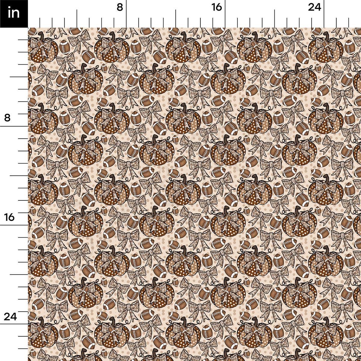 a repeating pattern of brown and beige pumpkins and footballs, creating a festive and autumnal design.