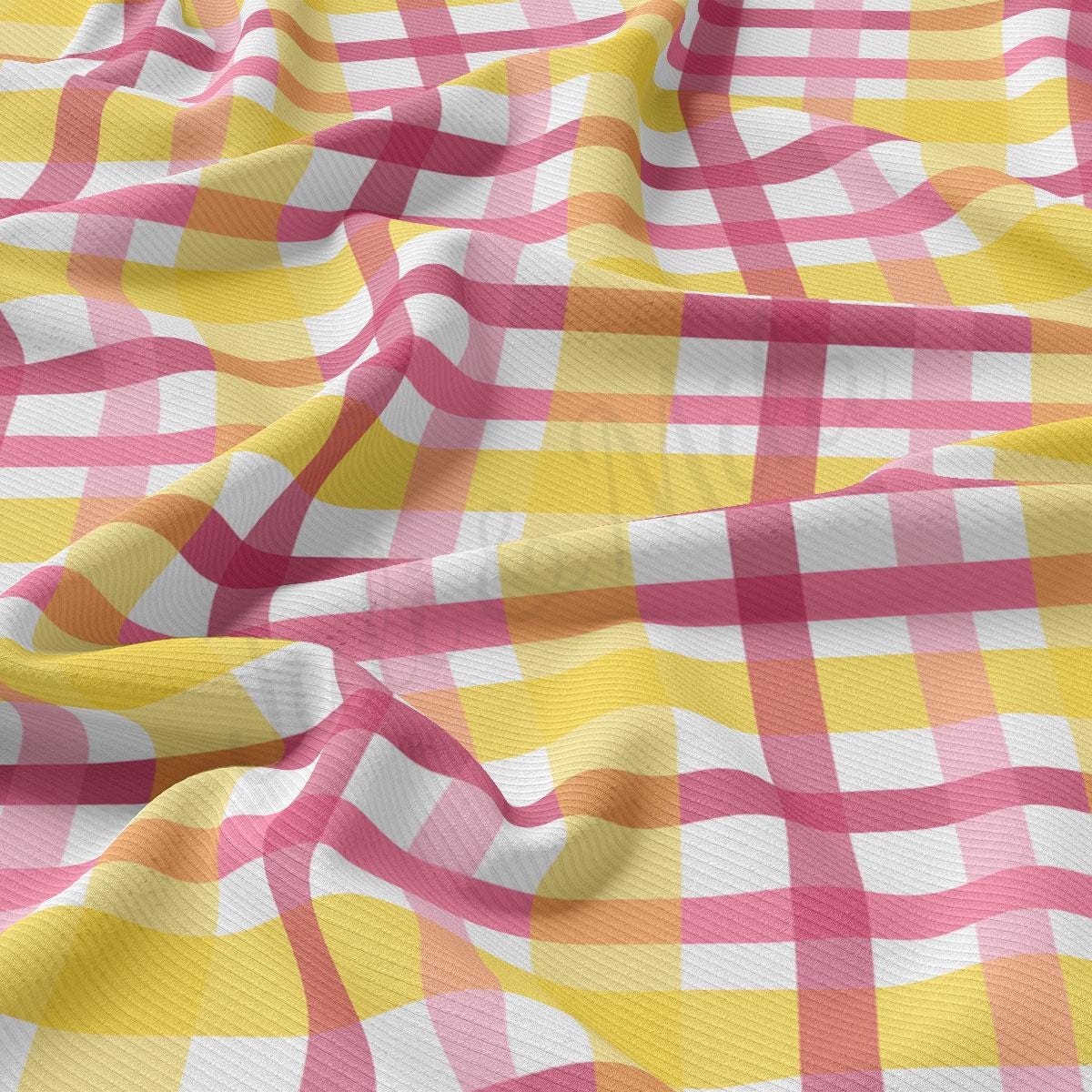 a pink and yellow checkered fabric