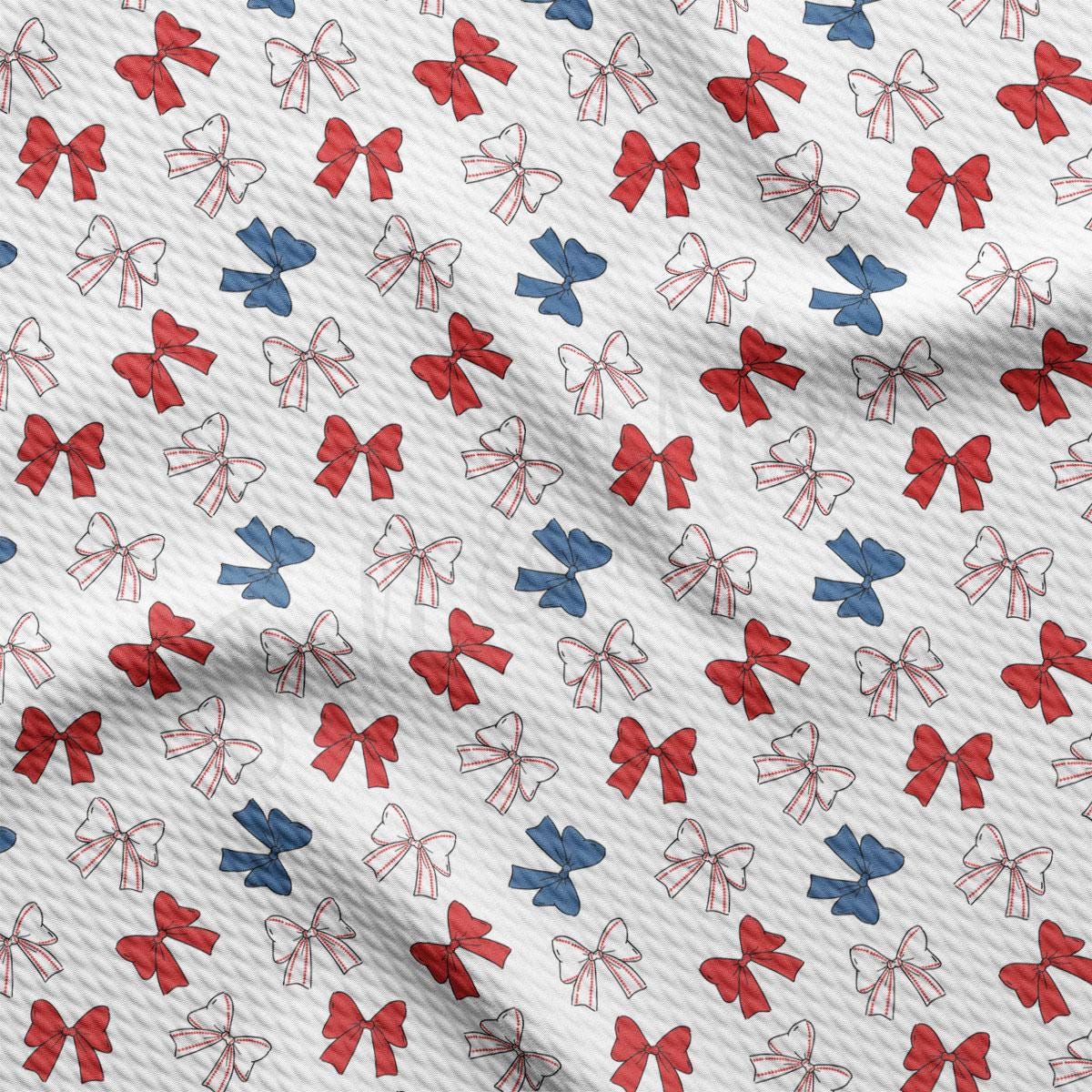 a pattern of red, white and blue bows on a white background