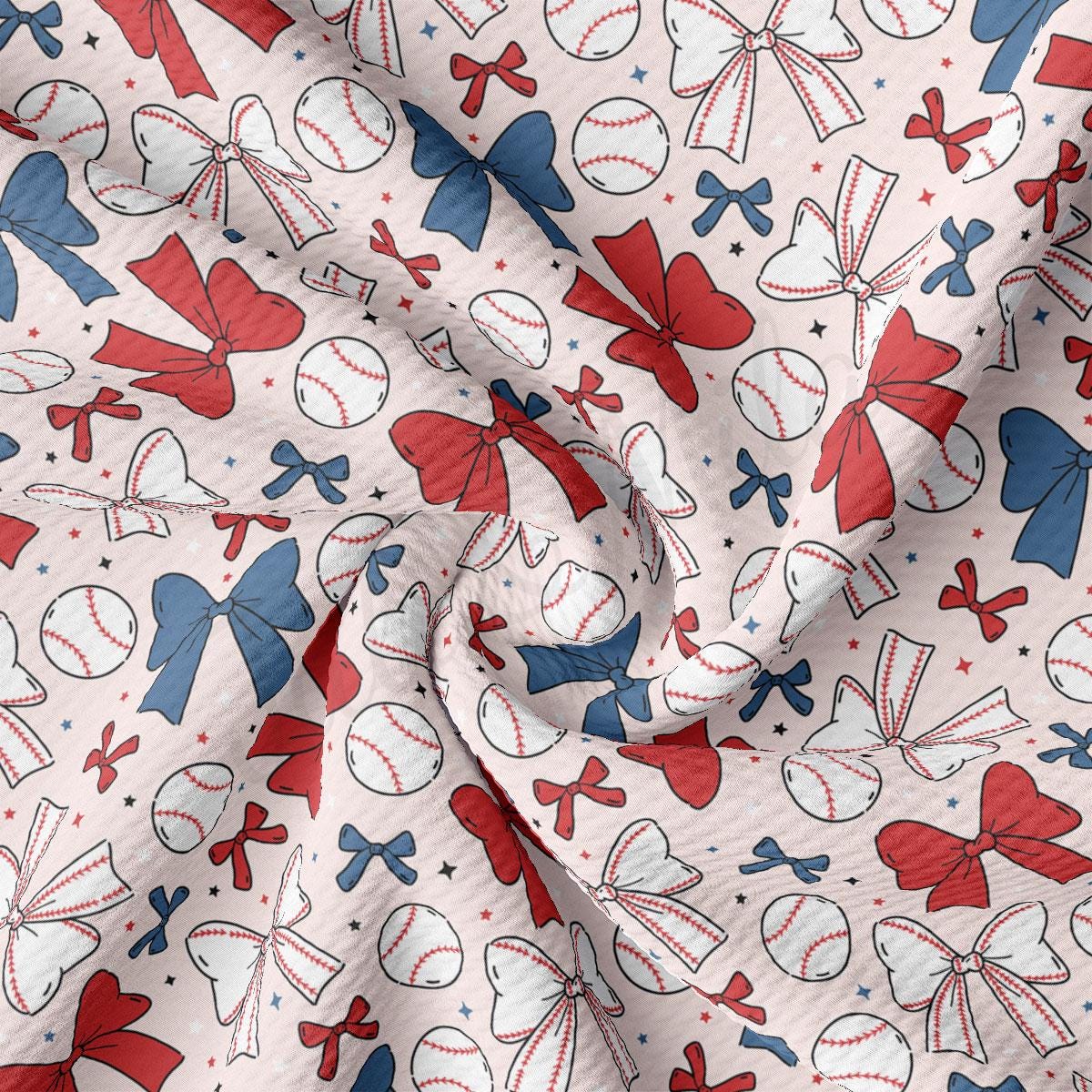a red, white and blue baseball print fabric