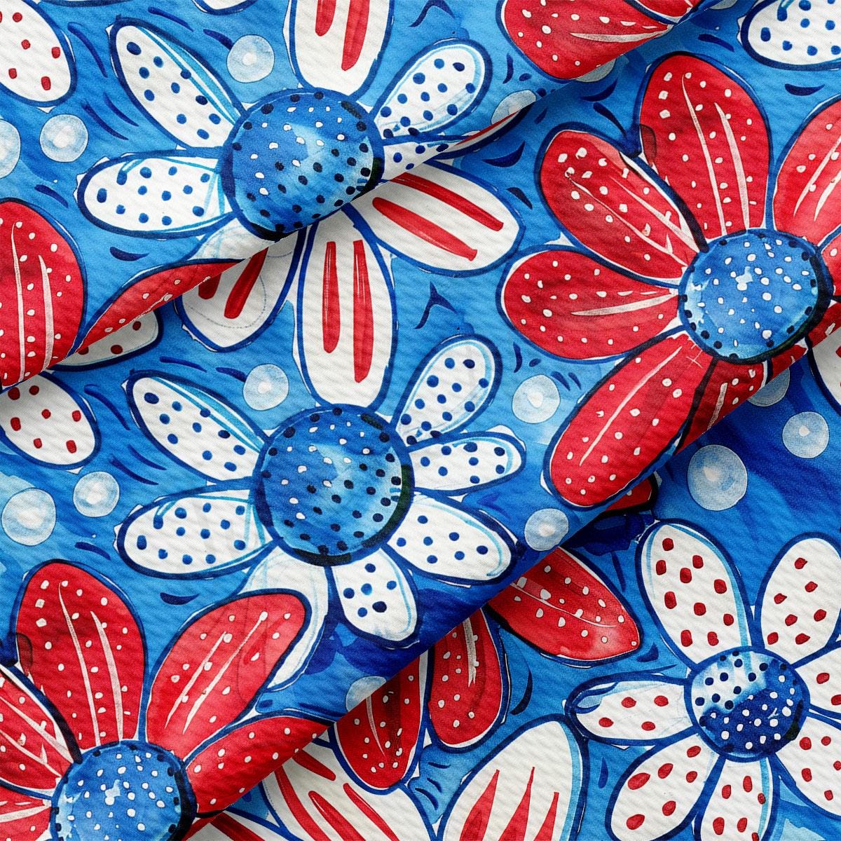red, white and blue flowers on a blue background