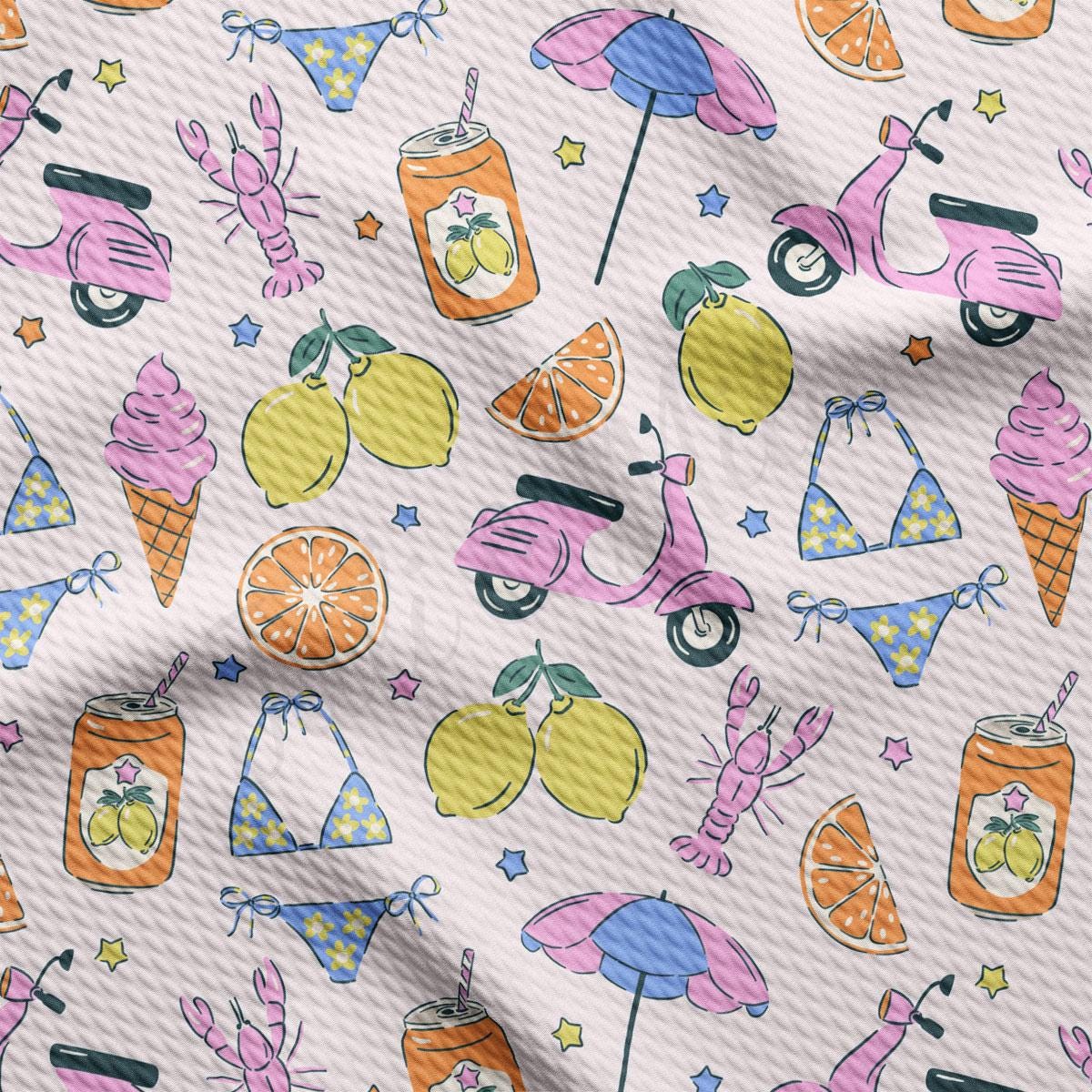 a colorful pattern of food and drinks on a white background