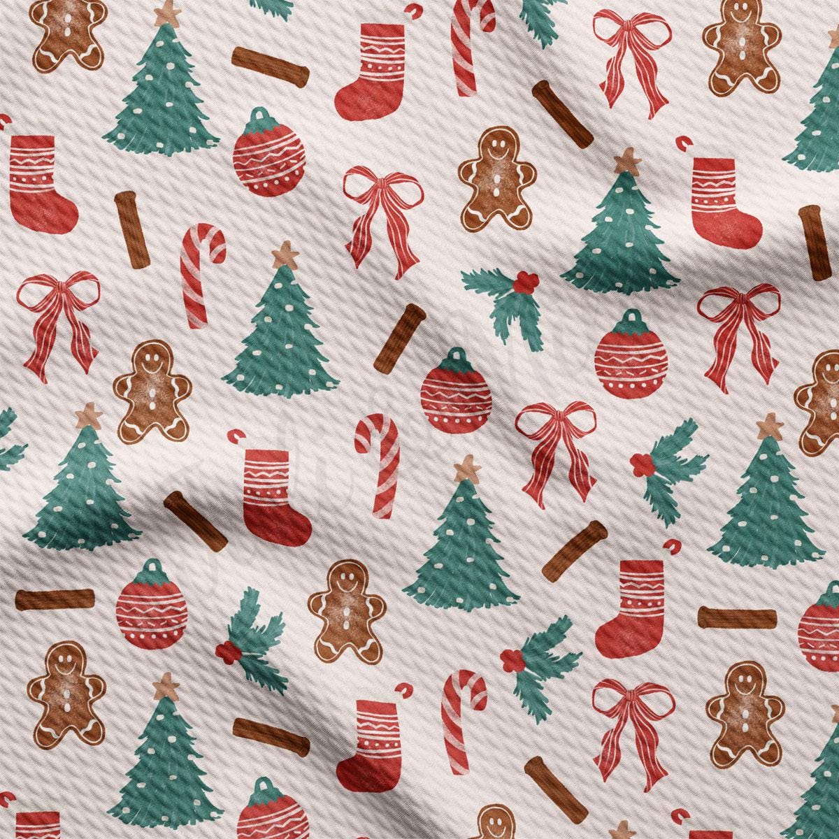 a pattern of christmas themed items on a white background