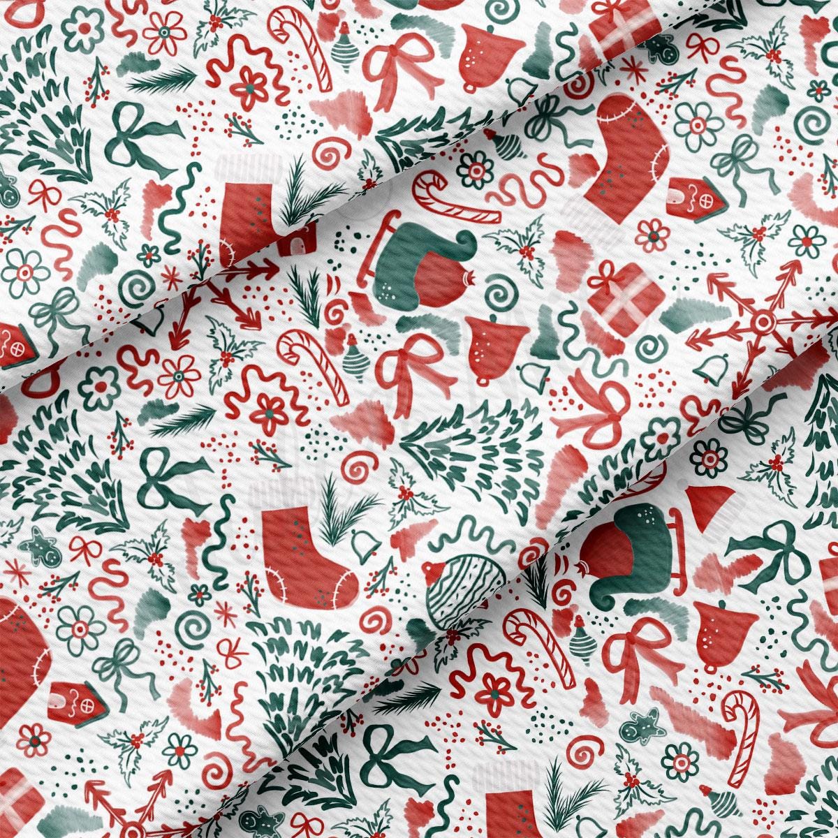 a red and green christmas pattern on a white background