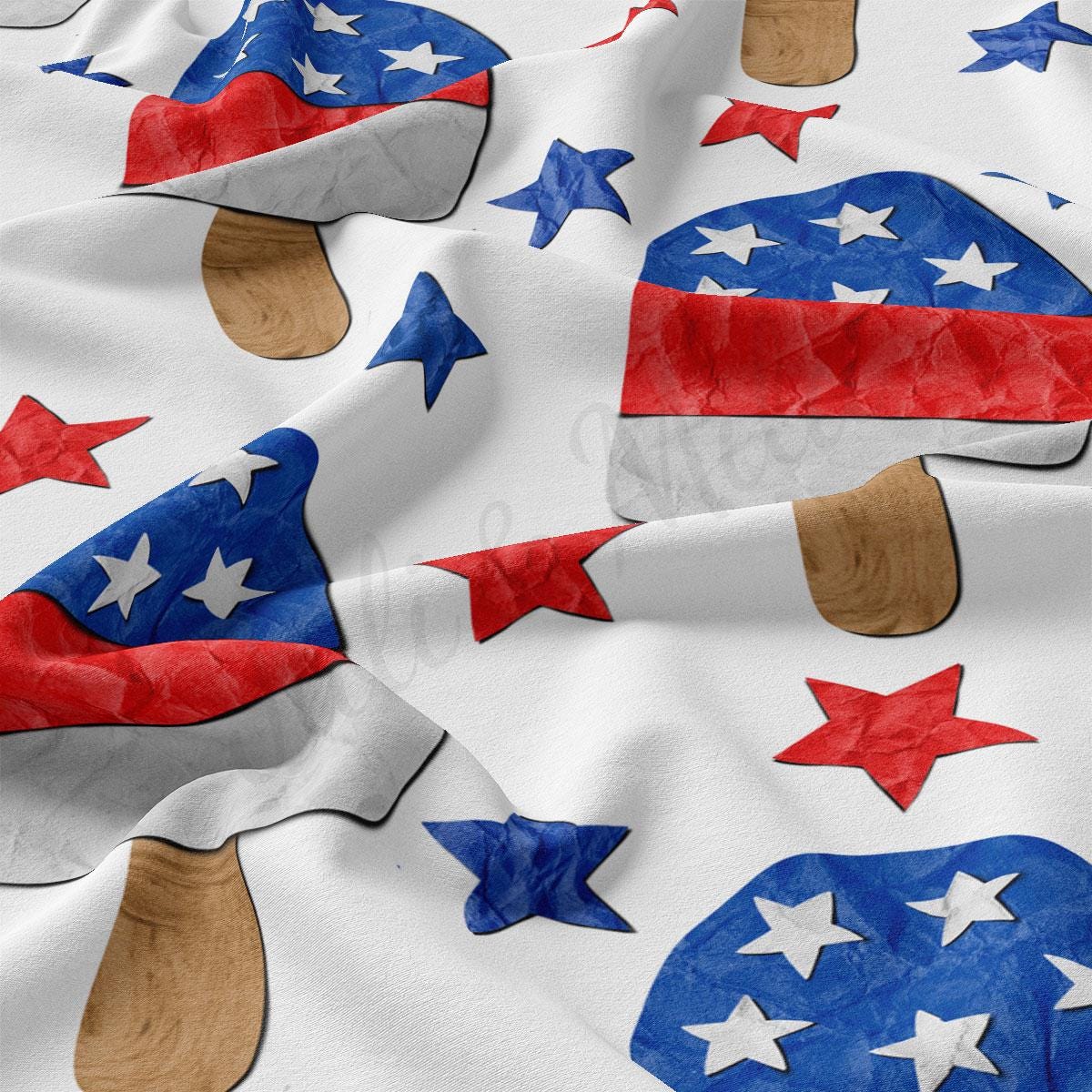 a white fabric with red, white, and blue stars on it