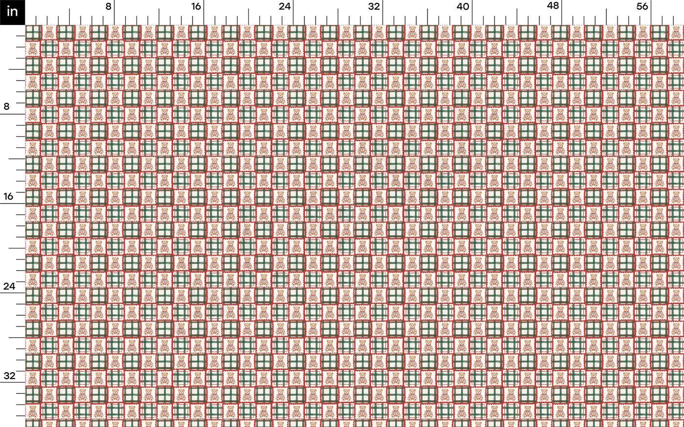 The image is a large grid of red and green squares, with each square having a small white border. The squares are arranged in a repeating pattern, creating a visually striking and intricate design. The image does not contain any text or additional objects, and the grid is composed of squares of varying sizes, contributing to the overall complexity and depth of the pattern.
