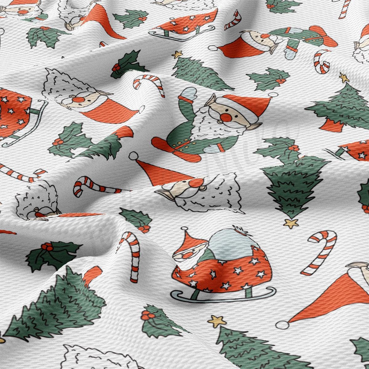 a pattern of santa claus and christmas trees on a white background