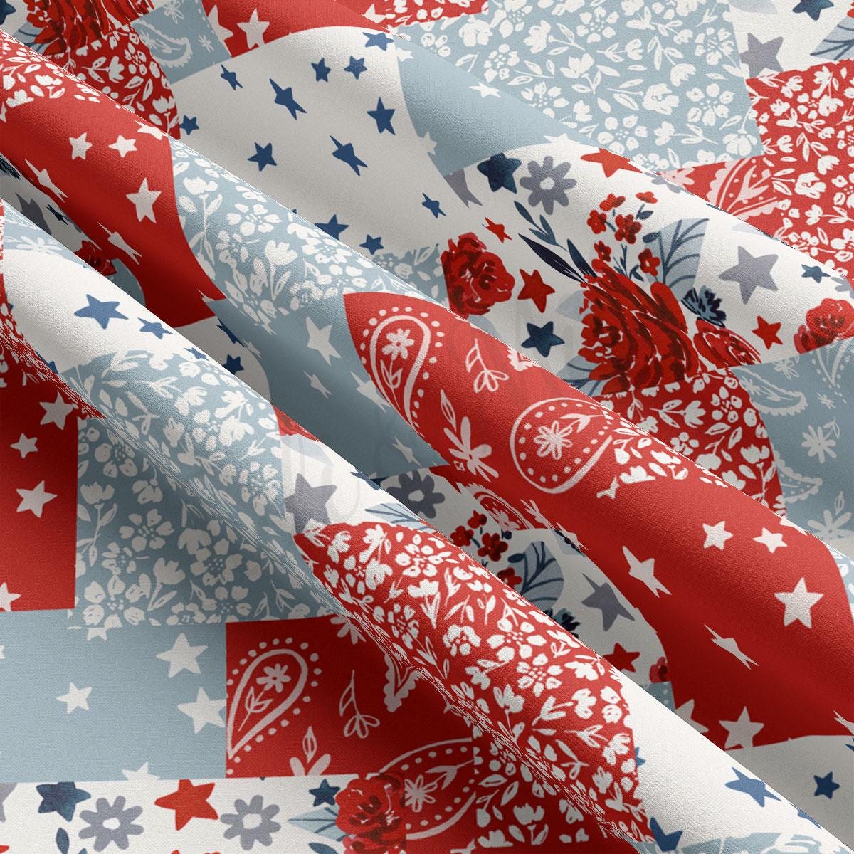 a red, white and blue background with stars