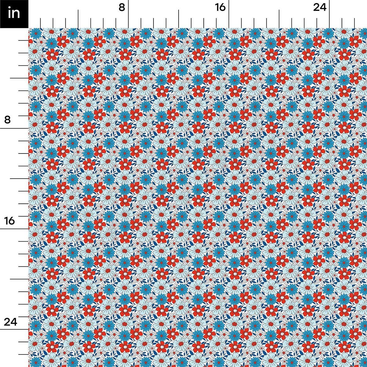 a blue, red and white flower pattern on a ruler