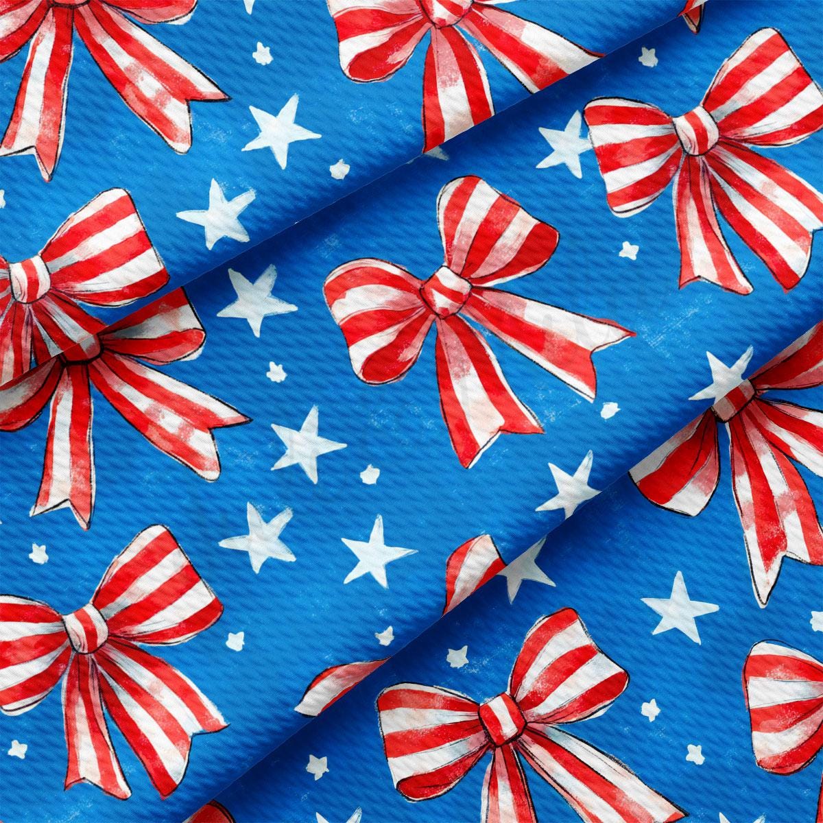 a blue background with red, white and blue bows