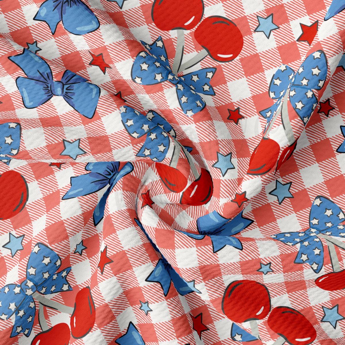 a red, white and blue checkered fabric with stars