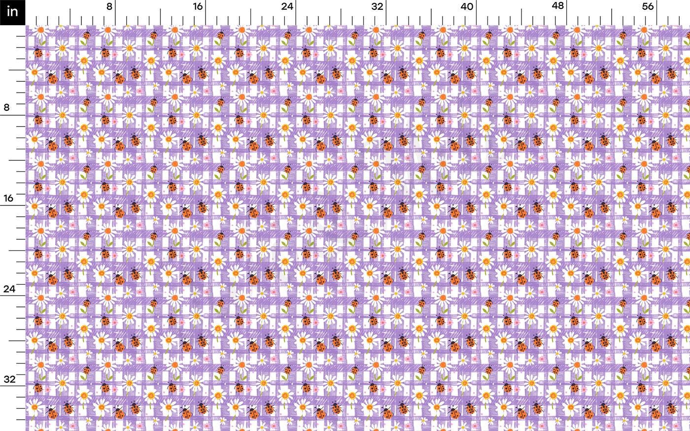 a purple and white pattern with orange dots