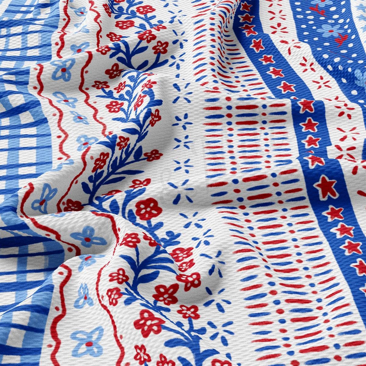a red, white, and blue pattern on a fabric