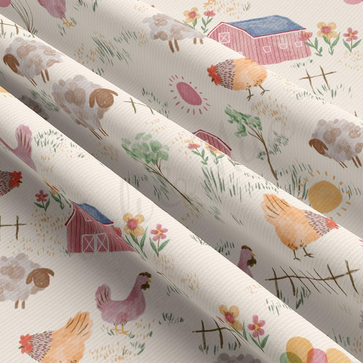 a pattern of farm animals on a white background