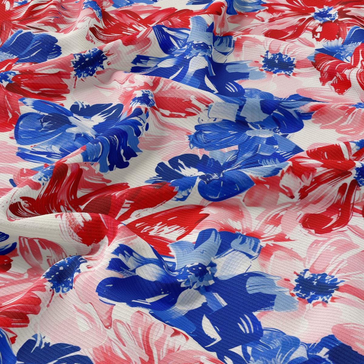 a red, white, and blue floral print fabric