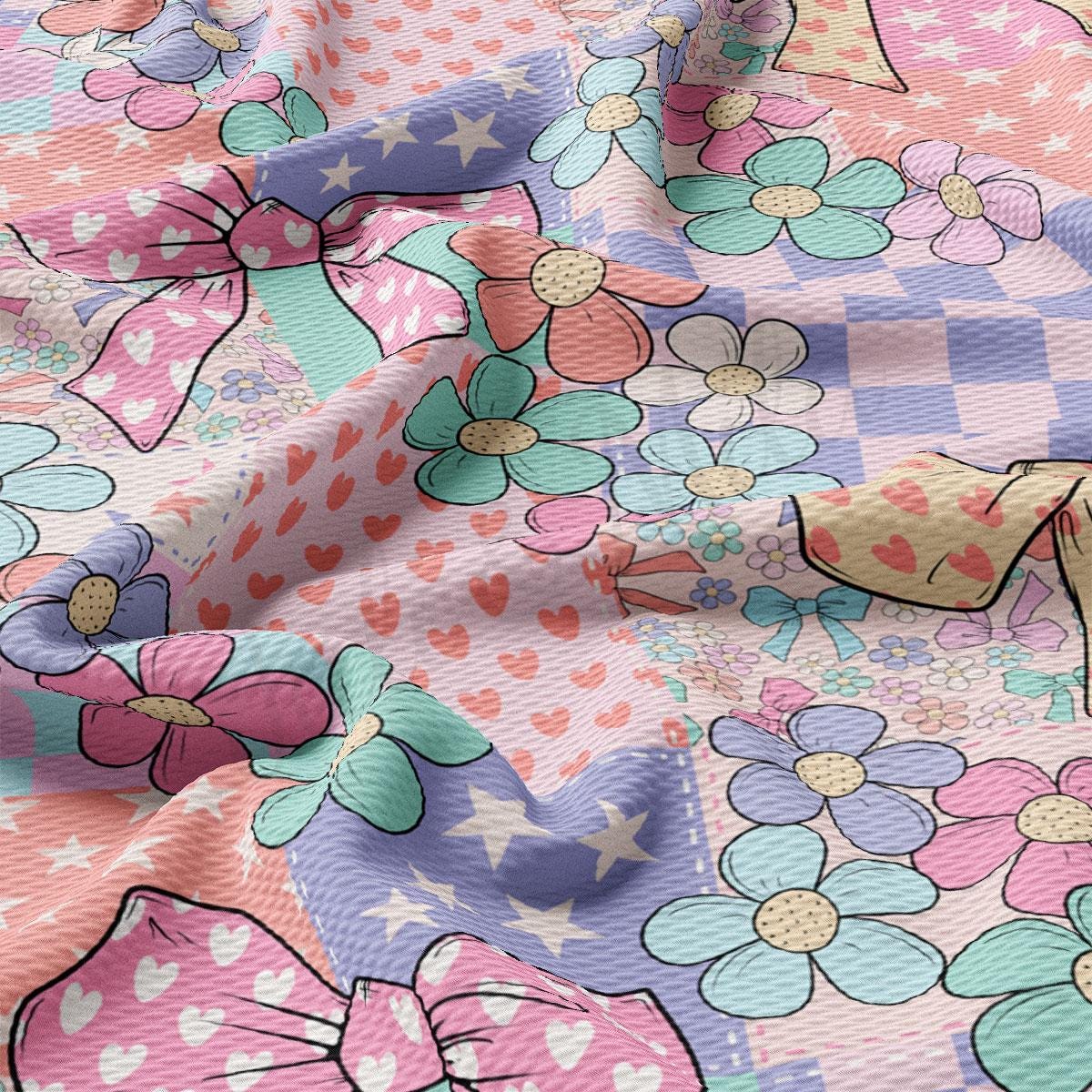 a pink and blue floral print fabric