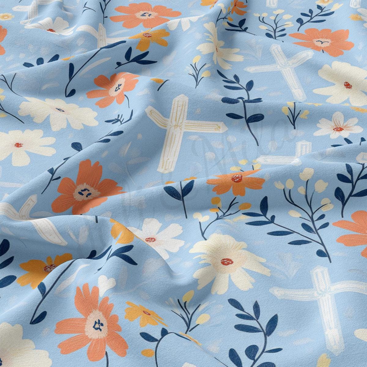 a close up of a blue floral print fabric