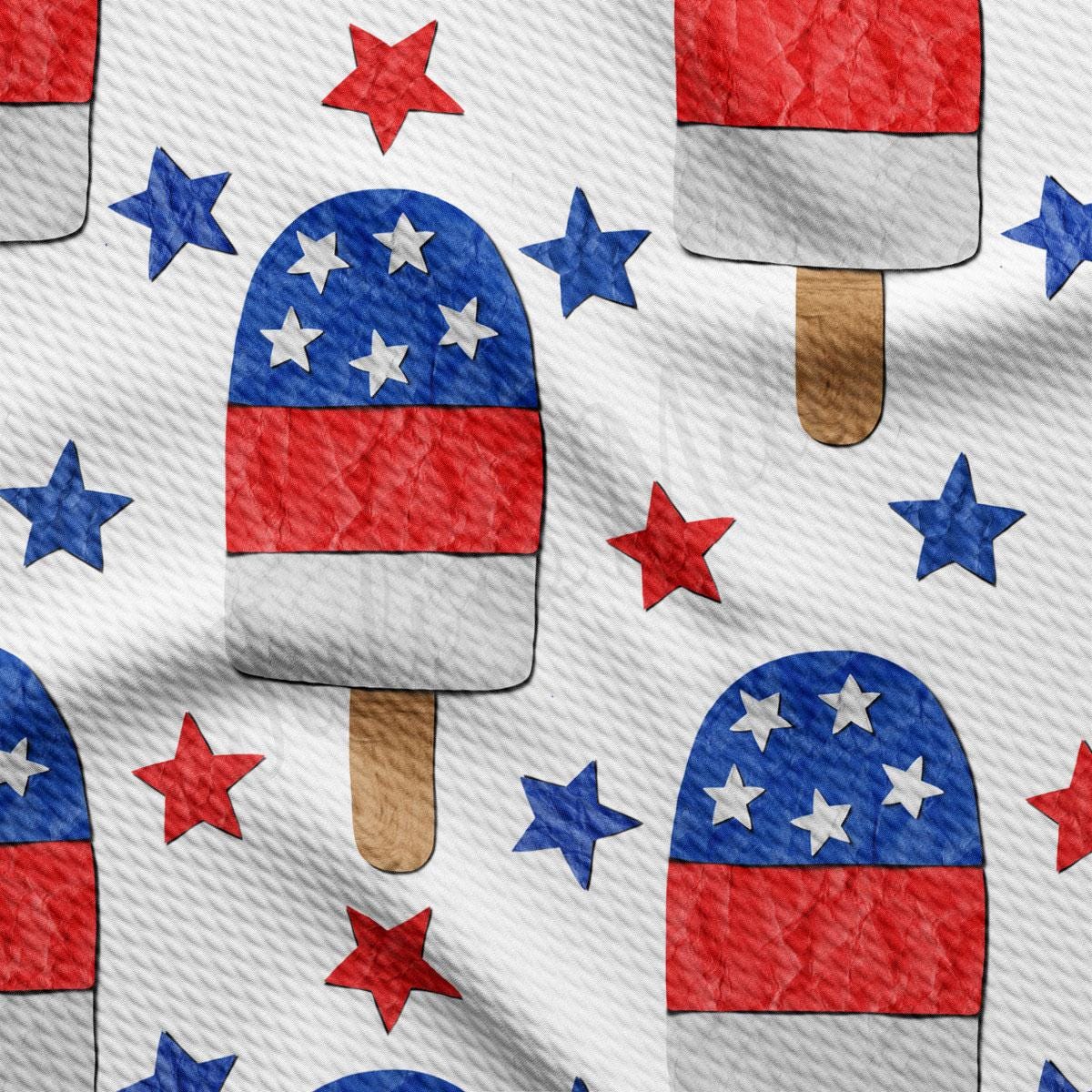 a pattern of ice cream with stars and stripes on a white background