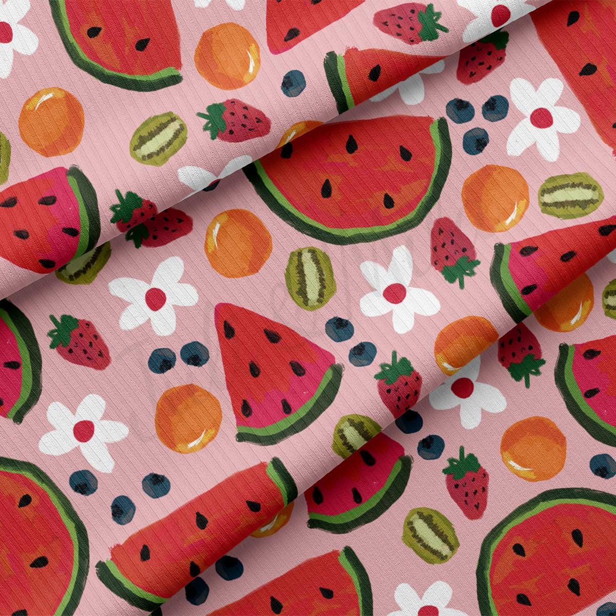 a pink background with watermelon slices and flowers