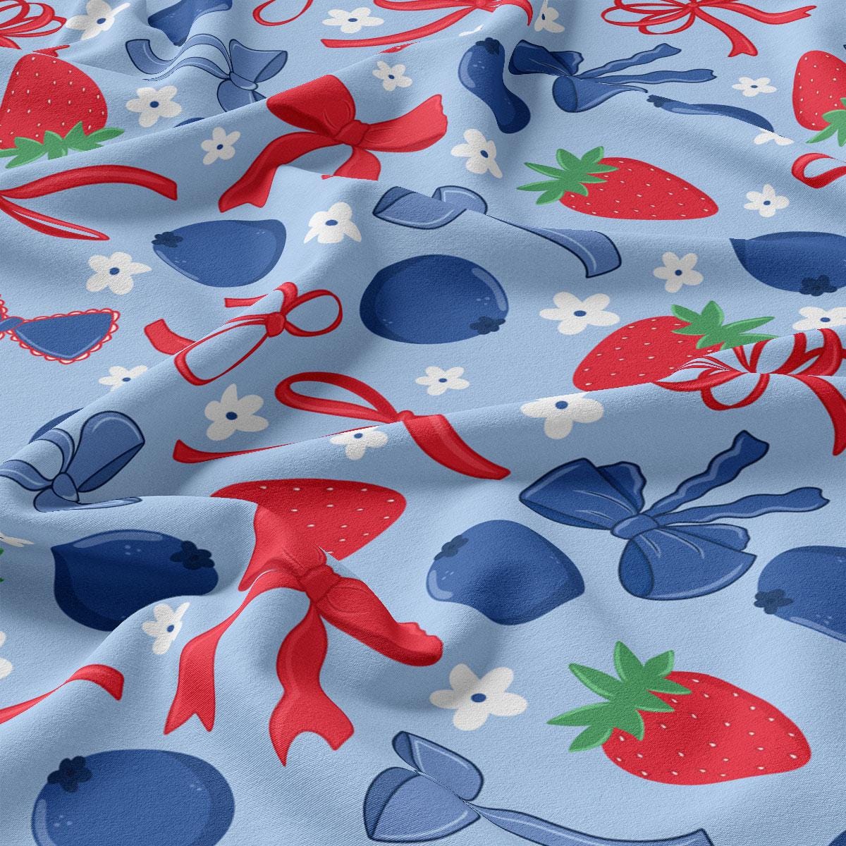 a blue background with red, white, and blue designs