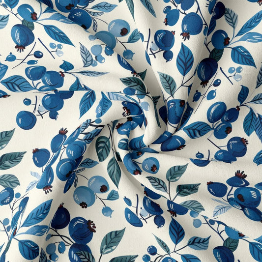 a blue and white floral print on a white background