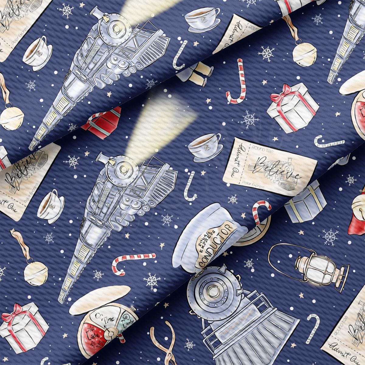 The image is a collage of various Christmas-themed illustrations, including a train, a cup, a snowflake, a gift box, a lantern, and other festive objects.