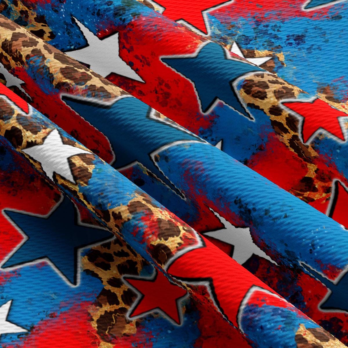 a red, white, and blue background with stars