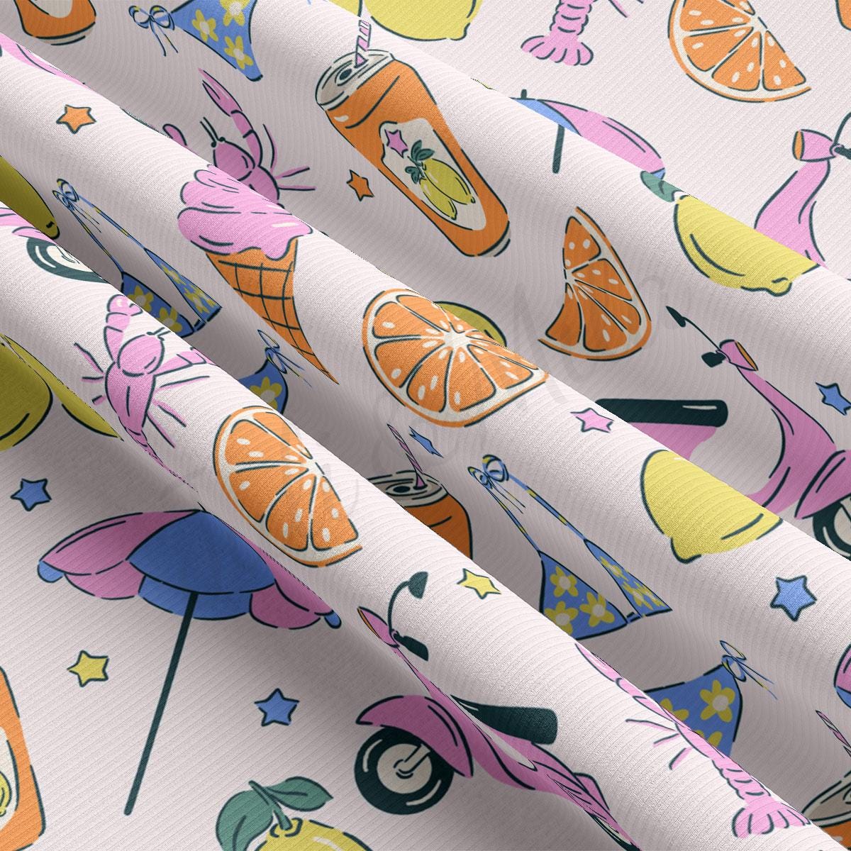 a pattern of oranges and umbrellas on a white background