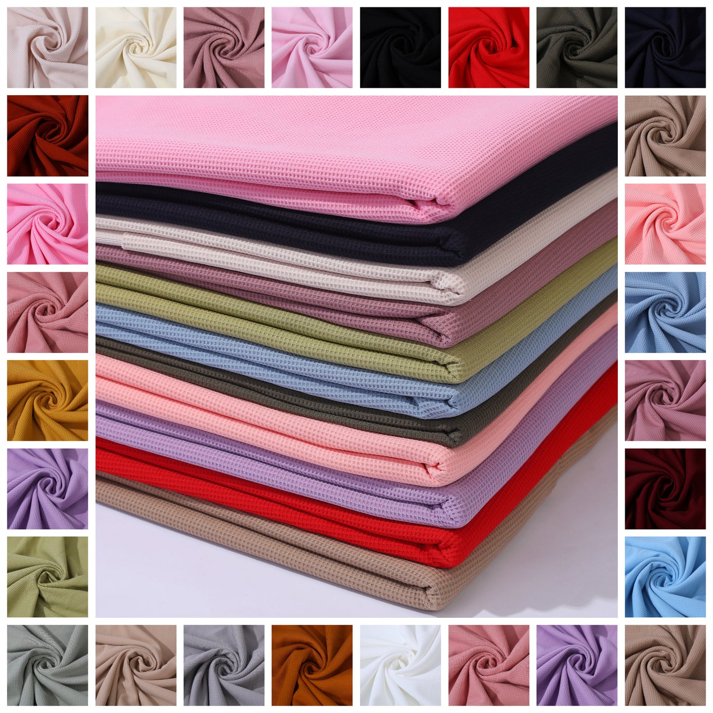 Waffle Fabric by the yard Waffle Knit Stretchy Polyester Spandex 60 inches wide Solid Colors
