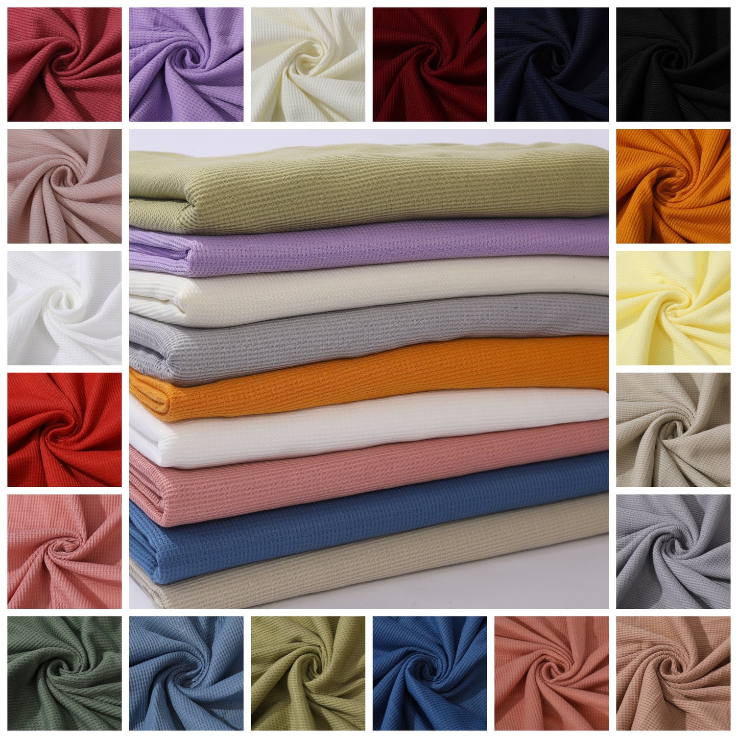 Waffle Fabric by the yard, Waffle Knit Fabric, Stretchy Waffle Fabric, Polyester Spandex 60 inches wide Solid Colors 220GSM