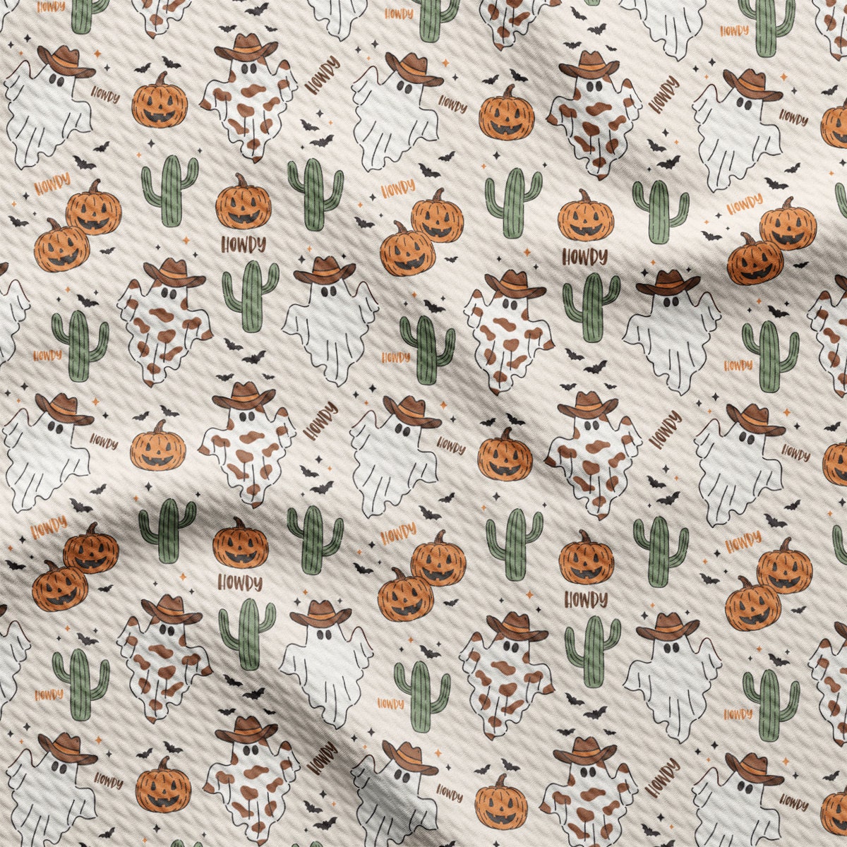 a pattern of pumpkins and a cow on a white background