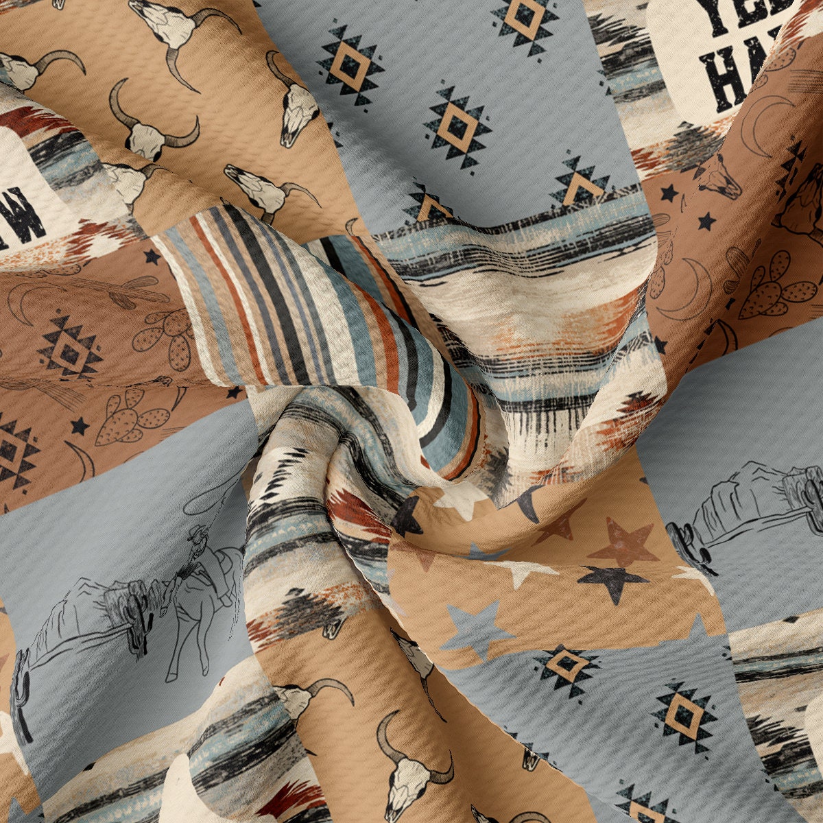 a multicolored fabric with a pattern of horses