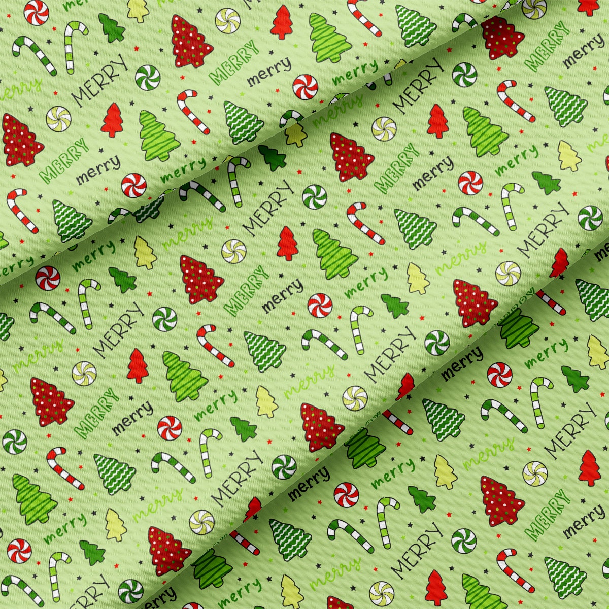 a green background with christmas trees and candy canes