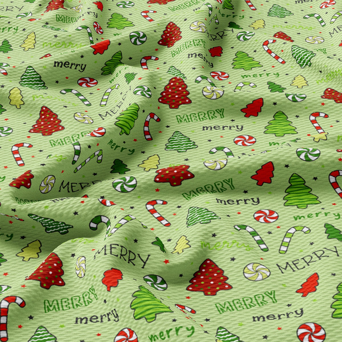 a green background with christmas trees and candy canes