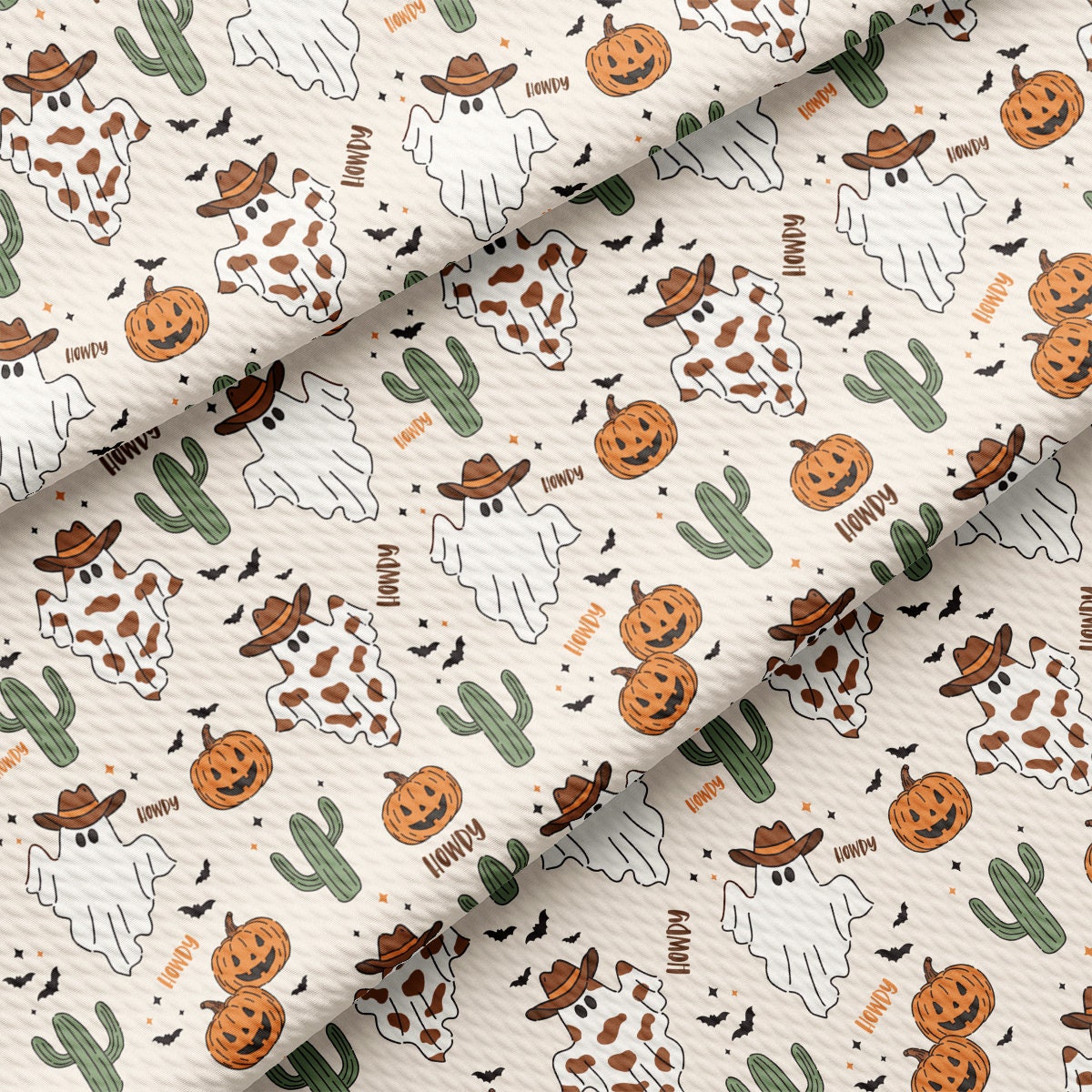 a white background with a pattern of pumpkins and a cow